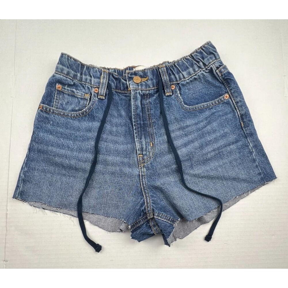 BDG Urban Outfitters Paperbag Waist Denim Shorts Womens S Blue High Rise Raw Hem - Picture 1 of 12